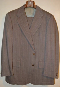 H Freeman & Son Pure Wool Winter Fall / Weight Suit Gray Stripe 44R 39W Vintage - Picture 1 of 24