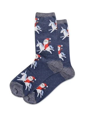 HOTSOX MUJER NAVIDAD CALCETINES SANTA ON A UNICORN DENIM AZUL MULTI OS NUEVO CON ETIQUETAS Foto 1 de 4