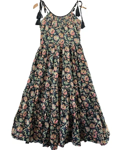 Vestido The Great The Breeze Talla 0 Negro Floral Cottagecore Midi Borla Algodón - Imagen 1 de 9