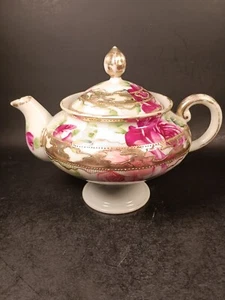Hand Painted Nippon Pink Gold Floral Moriage Teapot - Picture 1 of 14
