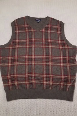 Chaleco Suéter Roundtree Yorke Para Hombres Extra Extra Grande Marrón Borgoña Cuadros Cuello en V Foto 1 de 4