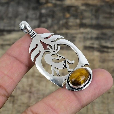 Tigre Occhio Artigianale 925 Argento Sterling Ciondolo Gioielli Per Natale Gifts - Immagine 1 di 4