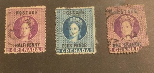 GRENADA 1875: Half Penny (8), Four Pence (10), One Shilling (11 - Damage) Used - Picture 1 of 2