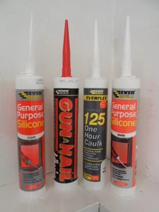EVERBUILD, C3 ASSORTMENT X 4 No. INCLUDES SILICONE,DECORATORS CAULK & GUN A NAIL - Picture 1 of 2