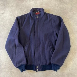 L.L Bean Bomber Jacket Mens Medium Vintage Wool Tartan Lined Coat, Navy - Picture 1 of 10