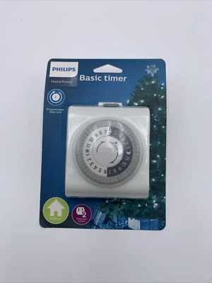 Temporizador interior básico Philips con 2 tomas de corriente, intervalos de 30 minutos, interruptor de anulación Foto 1 de 2