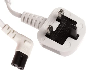 Blanco Reino Unido 3 Pines Enchufe a C7 Figura 8 Plomo de Alimentación 5M Ángulo Recto - 1 Plomo - Imagen 1 de 4