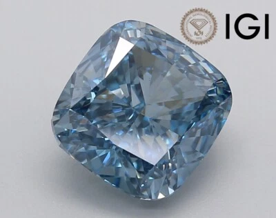 4.08Ct Cushion Cut vivid blue SI1 Clarity IGI Certified Lab Grown CVD Diamond - Image 1 of 4