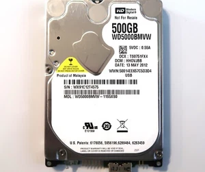 Western Digital WD5000BMVW-11S5XS0 HH0VJBB Malaysia 500gb USB MAY-2012 - Picture 1 of 3