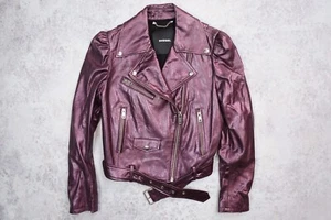 Chaqueta de cuero Diesel L-Sunset púrpura piel de cordero chaqueta para dama talla M mediana - Imagen 1 de 12