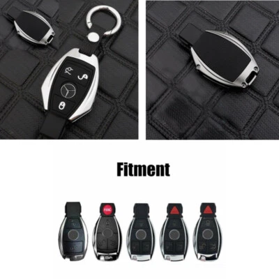 For Mercedes Benz CLA CLS CLK GLK GLA GLC Chrome Silver Alloy Car Key Fob Cover - Image 1 of 4