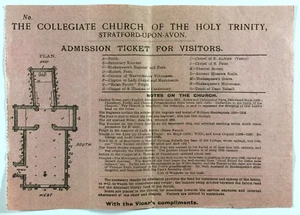 Collegiate Church Of The Holy Trinity Stratford Upon Avon Admission Ticket - Picture 1 of 2
