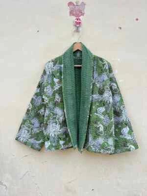 Boho Handmade Cotton handblock Jacket, Short Kimono Quilted Jacket, Women's - Image 1 of 4