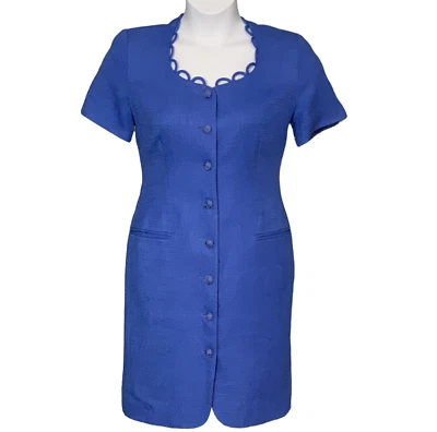 Vintage Jones New York Sheath Dress Button Size 12P Blue Career Short Sleeve NWT - Image 1 of 4
