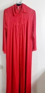 Vintage Red Sears Gown And Robe Set With Lace Detailing And Button Front Robe - Picture 1 of 11