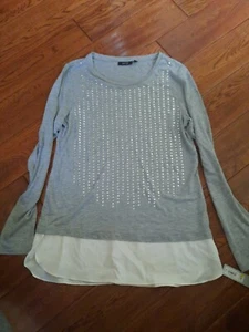 Apt 9 Women's Size Medium Long Sleeve Faux Double Layer Blouse Gray Sequin *NWT* - Picture 1 of 6