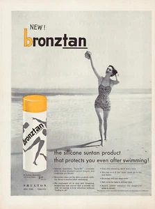 Stampa Pubblicità Bronztan Suntan Lotion 1956 Costume da bagno pagina intera rivista 10,5"x13,5" - Foto 1 di 1