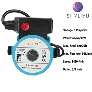 Bomba de presión de agua SHYLIYU 3 velocidades 46/67/93w 115V/60Hz 13GPM 3/4" - Imagen 1 de 11