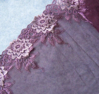 2 Yards 8.5" Wide Purplish Red Mesh Tulle Lace / Embroidered Lilac Flower y0325 - Image 1 of 2