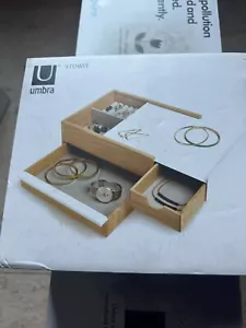 New Umbra Stowit Jewelry Box Organizer Hidden Compartment White&Natural Wood Gif - Picture 1 of 9