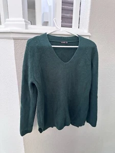 J.McLaughlin Cream Tight Knit V Neck Cashmere Wool Sweater Size Large Green - Picture 1 of 9