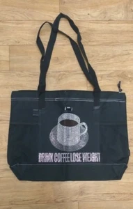 Gemline zippered black Book Tote Bag DRINK COFFEE LOSE WEIGHT - Picture 1 of 4
