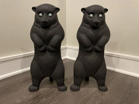 Vintage Bear Andirons - Fully Restored - Cast Iron - Blue Glass Eyes - EXCELLENT Cover