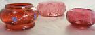 Antique Lot of Three Moser Cranberry Glass Vanity Jars - No Covers