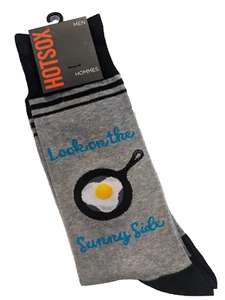 NUEVO ~ Hot Sox ~ Par individual de calcetines para hombre "Look on the Sunny Side" ~ Gris 10-13 - Imagen 1 de 3
