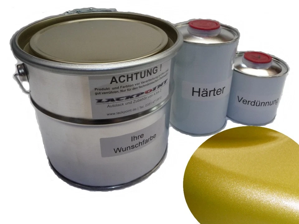 1 Liter Set 2K Autolack Gelb Gold Metallic kein Klarlack Acryl Glänzend - Bild 1 von 1