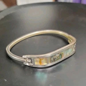 Vintage Mexico 925 Sterling Silber Onyx & Abalone Inlay Klapparmband 14,2 g - Bild 1 von 6