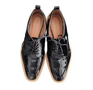 Zara Trafuluc Womens 8 EU 39 Black Patent Leather Pointed Oxford Platform - Picture 1 of 10
