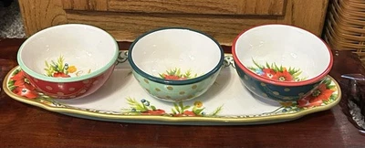 Juego de condimentos de cerámica The Pioneer Woman Guirnalda-3 cuencos/bandeja comer bebida ¡Feliz! Foto 1 de 4