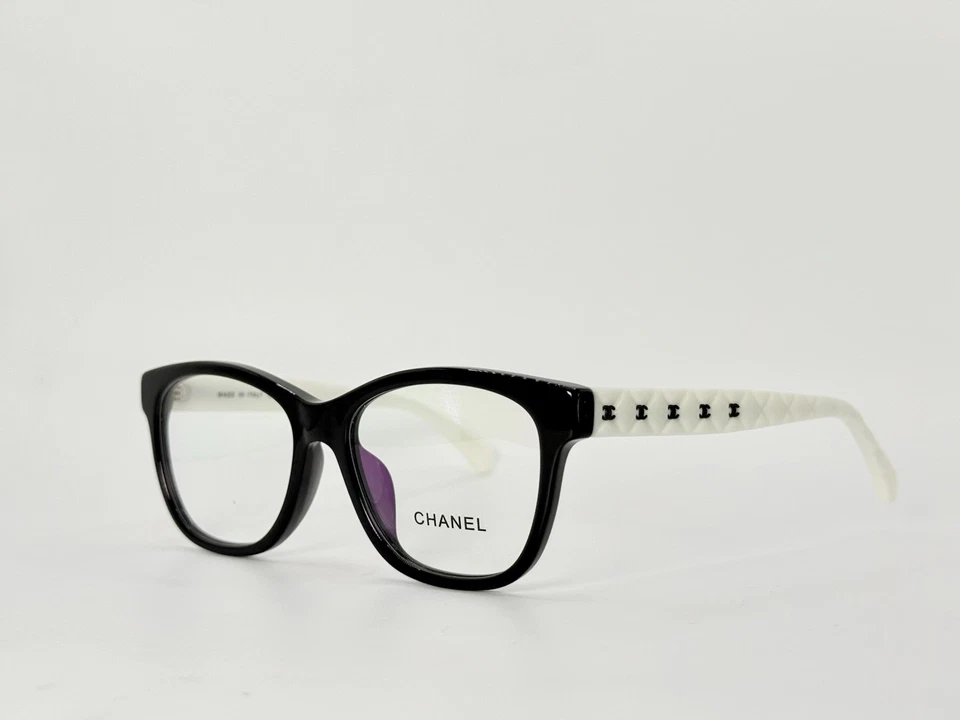 NEW AUTHENTIC CHANEL EYEGLASSES CH3443 1656 BLACK/WHITE W  BLACK LOGO 53-16-140 - Image 1 of 4