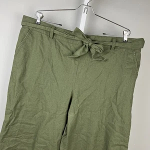 Ann Taylor LOFT Outlet Crop Pants Womens XL Green Wide Leg Lounge Linen Cotton - Picture 1 of 7