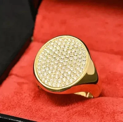 0.70Ct Round Lab-Created Diamond Cluster Men's Pinky Ring 14K Yellow Gold Plated - Image 1 of 3