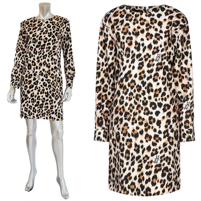 VESTIDO BOUTIQUE MOSCHINO ESTAMPA DE LEOPARDO MANGA LONGA SHIFT tamanho IT 40 EUA 6 - Imagem 1 de 4