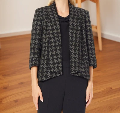 Kasper Womens Plus Houndstooth 3/4 Sleeve Blazer Black Gold Size 22W NWT - Image 1 of 2