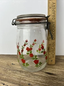 Tarro de vidrio rosa floral vintage ARC France Level De Remplissage 3 1,0 L - Imagen 1 de 11