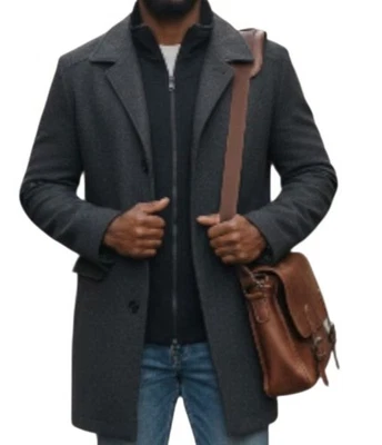 HUGO BOSS Men's Cashmere Wool-Blend Overcoat With Bib Size 42R Charcoal Color - Image 1 of 4