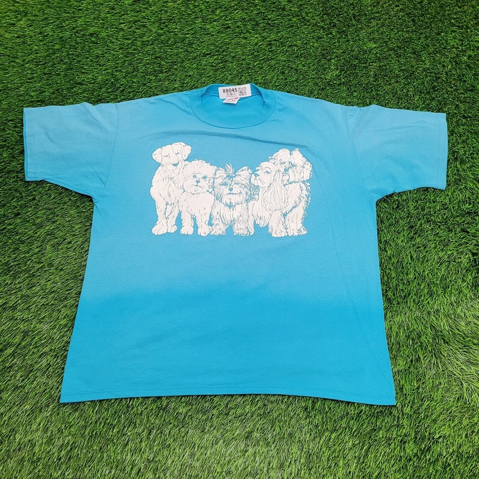 Vintage 90s Cute Adorable Dog Shirt Womens XL 23x25 Blue USA - Image 1 of 4
