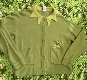 Green Kermit The Frog Sweater The Muppets Womens Sz Small Cardigan - Picture 1 of 14