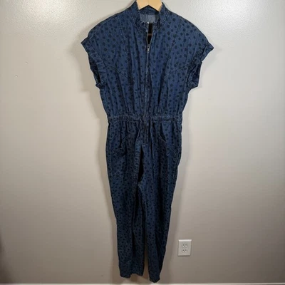 Macacão La Vie Rebecca Taylor Faunce bolinhas tamanho pequeno denim preppy twee - Imagem 1 de 4