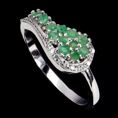 Anillo de plata de ley 925 redondo esmeralda 2 mm piedras preciosas naturales joyería tamaño 7 Foto 1 de 4