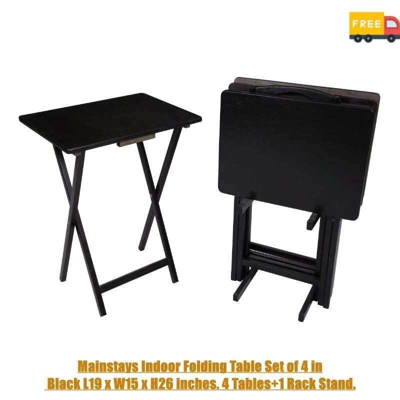 Juego de 4 mesas plegables interiores Mainstays en negro L19 x W15 x H26 pulgadas. Mesa 4 Foto 1 de 4