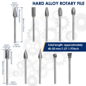 10Pcs Carbide Burr Set 1/4inch Shank Tungsten Carbide Rotary Burr Set amwpO - Picture 1 of 11