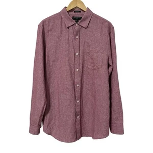 Banana Republic Mens 100% Linen Long Sleeve Button Up Size L Red Slim Fit Preppy - Picture 1 of 6