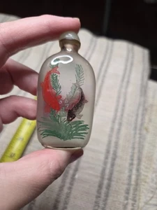 Vintage bemalter chinesischer Schnupftabak oder Parfüm Flakon mit Stopfen - Bild 1 von 4