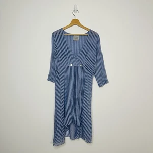Out Of Xile Cover Up Size 2 UK 12 Blue Striped Beach V-neck Asymmetrical Buttons - Picture 1 of 7