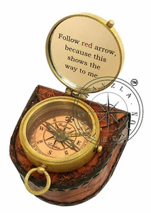 Nautical Thoreau Go Confidently Embossed Solid Brass Compass With Leather BOX - Picture 1 of 12
